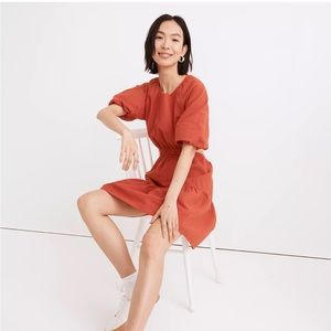 Madewell Seersucker Puff-Sleeve Cutout Mini Dress